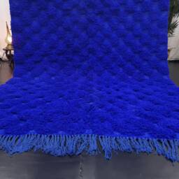 Checkered Rug, Beni Ourain Moroccan Rug, Wool Area Handmade Shag Berber Carpet, Solid Bright Blue Hand Tufted Custom Rug - thumbnail 3