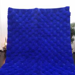 Checkered Rug, Beni Ourain Moroccan Rug, Wool Area Handmade Shag Berber Carpet, Solid Bright Blue Hand Tufted Custom Rug - thumbnail 2