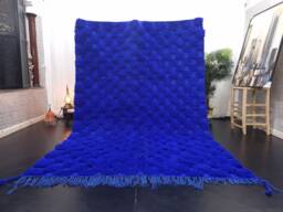 Checkered Rug, Beni Ourain Moroccan Rug, Wool Area Handmade Shag Berber Carpet, Solid Bright Blue Hand Tufted Custom Rug - thumbnail 1