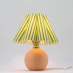 Handmade Lemon Green Striped Table Lamp Scallop Fabric Shade, Ceramic Base - thumbnail 4
