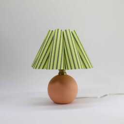 Handmade Lemon Green Striped Table Lamp Scallop Fabric Shade, Ceramic Base - thumbnail 2