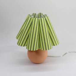 Handmade Lemon Green Striped Table Lamp Scallop Fabric Shade, Ceramic Base - thumbnail 3
