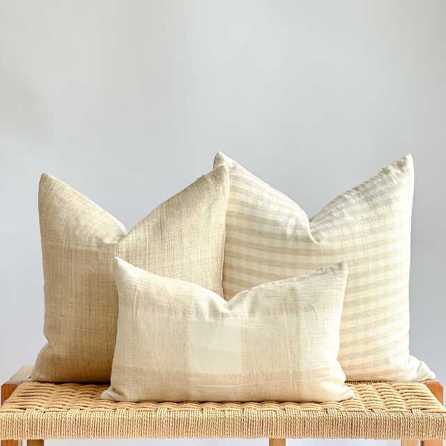Neutral Boho Pillow Cover Set Textured Beige Linen, Handmade - image 1