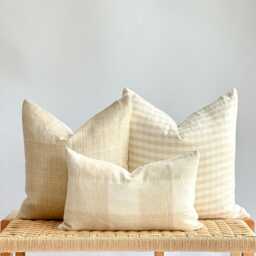 Neutral Boho Pillow Cover Set Textured Beige Linen, Handmade - thumbnail 1