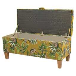 Ochre Monkey Storage Bench - Yellow Tropical Jungle Ottoman 100% Cotton Fabric Handmade in Britain - thumbnail 2