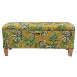 Ochre Monkey Storage Bench - Yellow Tropical Jungle Ottoman 100% Cotton Fabric Handmade in Britain - thumbnail 3