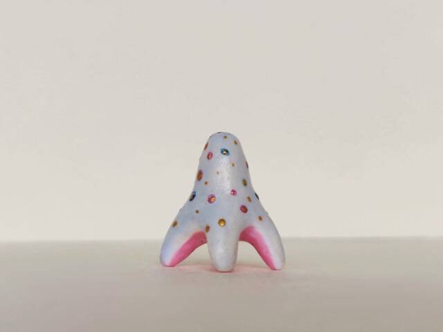 Abstract Polymer Clay Figurine Blue Pink Spotted Miniature Art - image 1