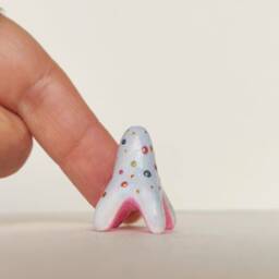 Abstract Polymer Clay Figurine Blue Pink Spotted Miniature Art - thumbnail 3
