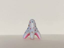Abstract Polymer Clay Figurine Blue Pink Spotted Miniature Art - thumbnail 1