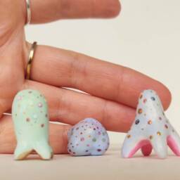Abstract Polymer Clay Figurine Blue Pink Spotted Miniature Art - thumbnail 4