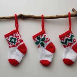 Five Handknitted Small Mini Tiny Little Christmas Stocking Tree Decoration Red Green White Set Of 5 Ready To Ship - thumbnail 2