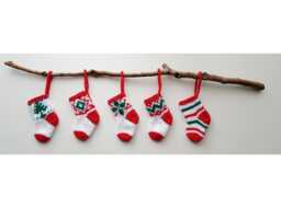 Five Handknitted Small Mini Tiny Little Christmas Stocking Tree Decoration Red Green White Set Of 5 Ready To Ship - thumbnail 1