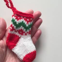 Five Handknitted Small Mini Tiny Little Christmas Stocking Tree Decoration Red Green White Set Of 5 Ready To Ship - thumbnail 4