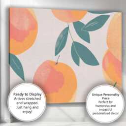 Minimalist Peach Fruit Leaf Repeat Pattern Canvas Wall Art Print Decor Picture Ready To Hang - thumbnail 3