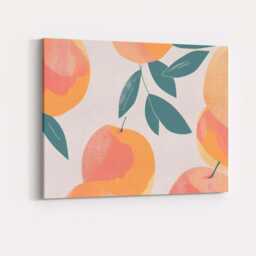 Minimalist Peach Fruit Leaf Repeat Pattern Canvas Wall Art Print Decor Picture Ready To Hang - thumbnail 4