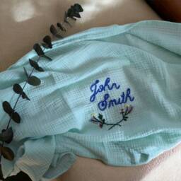 Personalized Hand Embroidered Muslin Baby Blanket - Organic Swaddle - thumbnail 2