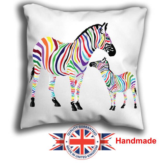Rainbow Zebra, Two Zebra's Cushion, Choice Of Sizes, Handmade - image 1
