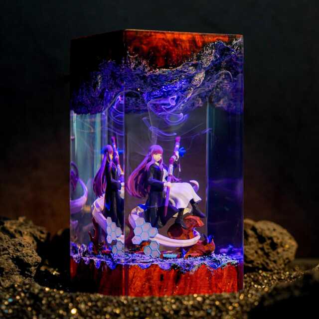 Mage Fern - Frieren Beyond Journey's End Resin Lamp, Anime Diorama Night Light, Wood Epoxy Art, Personalized Manga Gift - image 1