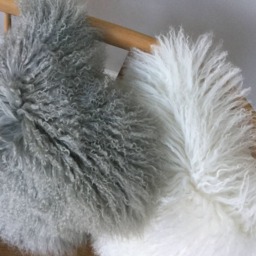 Cushion, Pillow, Tibetan Mongolian Sheepskin Rug in A Pale Light Grey - thumbnail 2