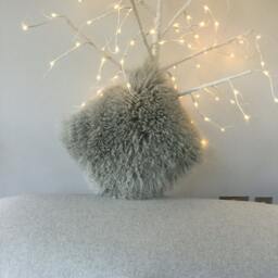 Cushion, Pillow, Tibetan Mongolian Sheepskin Rug in A Pale Light Grey - thumbnail 3