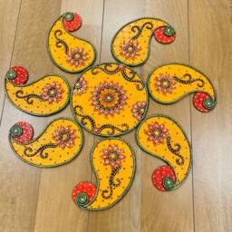 Handcrafted Wooden Rangoli Board Diwali Decor, Festival Gift - thumbnail 1