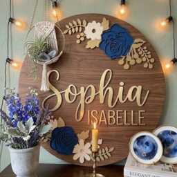 Personalized Floral Baby Name Sign, Girl Nursery Wall Decor, Custom Wood Pink Sage Green Room Sign - thumbnail 4