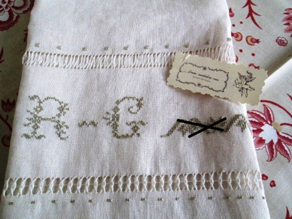 Bath Towel As Antique With Drawn-Thread Embroidery, Linen Bath Towel Fringe - image 1