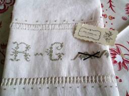 Bath Towel As Antique With Drawn-Thread Embroidery, Linen Bath Towel Fringe - thumbnail 1
