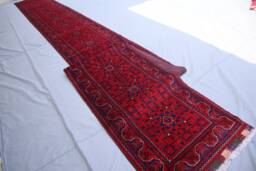 Red 25 Ft Runner Rug, Afghan Hand Knotted Veg Dyes Soft Wool Khal Mohammadi Bukhara Tribal Rug, Oriental Turkmen Long Hallway Runner - thumbnail 1