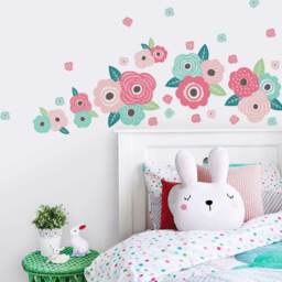 Flower Wall Stickers Pink & Mint Blooms, Kids Room Decor - thumbnail 2
