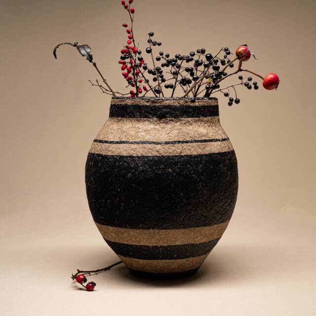 Handmade Paper Clay Vase Wabi Sabi, Rustic Farmhouse Bowl, Modern Centerpieces With Aging Effect - image 1