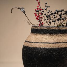 Handmade Paper Clay Vase Wabi Sabi, Rustic Farmhouse Bowl, Modern Centerpieces With Aging Effect - thumbnail 2