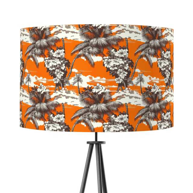 Lampshade Orange Tiki Hula Print Velvet - Hawaii Tropical- Drum Lamp Shade 25cm 30cm 35cm 40cm 45cm Table Lamp Shade, Ceiling Pendant - image 1