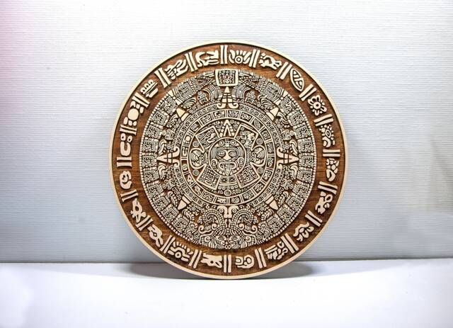 Laser Cut Mayan Calendar - Aztec Sun Stone Wooden Wall Art - image 1