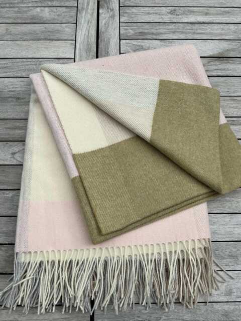 Cream & Sage Pastel Merino Lambswool Throw - Pale Blanket With Fringe, Made in Yorkshire - image 1