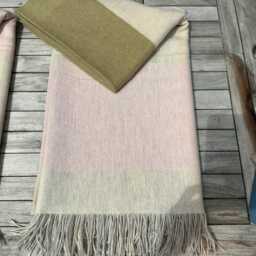 Cream & Sage Pastel Merino Lambswool Throw - Pale Blanket With Fringe, Made in Yorkshire - thumbnail 3