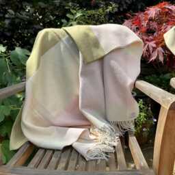 Cream & Sage Pastel Merino Lambswool Throw - Pale Blanket With Fringe, Made in Yorkshire - thumbnail 4