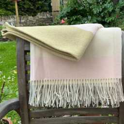 Cream & Sage Pastel Merino Lambswool Throw - Pale Blanket With Fringe, Made in Yorkshire - thumbnail 2