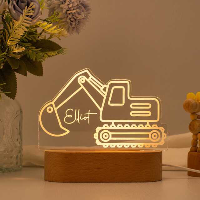Excavator Night Light, Personalised Digger Light, Toddler Light, Children's Bedside Light, Digger Light, Kids Bedrooms - image 1