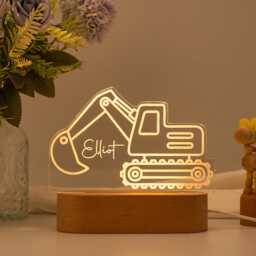 Excavator Night Light, Personalised Digger Light, Toddler Light, Children's Bedside Light, Digger Light, Kids Bedrooms - thumbnail 1
