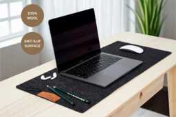Merino Wool Felt Desk Mat, Anti Slip Pad, Mouse Keyboard Extra Large Gray Home Office Accessory