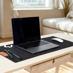 Merino Wool Felt Desk Mat, Anti Slip Pad, Mouse Keyboard Extra Large Gray Home Office Accessory - thumbnail 2