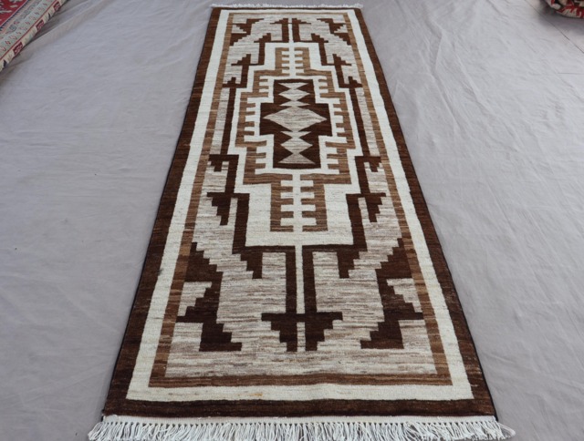 2'8x8'3 Ft Natural Runner Rug, Southwestern Design Navajo Afghan Hand Knotted Veg Dyes Wool Rug, Gray Brown Beige Earth Tones, Hallway Rug - image 1
