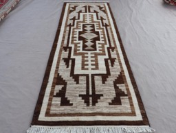 2'8x8'3 Ft Natural Runner Rug, Southwestern Design Navajo Afghan Hand Knotted Veg Dyes Wool Rug, Gray Brown Beige Earth Tones, Hallway Rug - thumbnail 1