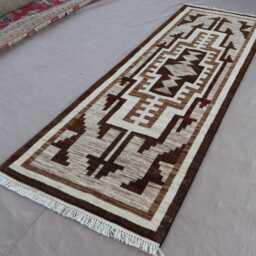 2'8x8'3 Ft Natural Runner Rug, Southwestern Design Navajo Afghan Hand Knotted Veg Dyes Wool Rug, Gray Brown Beige Earth Tones, Hallway Rug - thumbnail 2