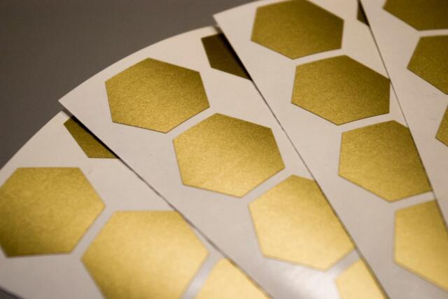30 Hexagon Stickers, Honeycomb Vinyl Wall Decal, Sticker, Nursery Decor, Geometric Gold Sticker - image 1