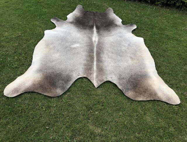 Grey Tricolor Leather Cowhide Rug, & White With Natural Hair On, Large Small Rugs For Living Room & Upholstery - image 1