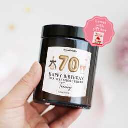 70Th Birthday Gift For Her Best Friend Personalized Candle With Custom Name & Message - For Seventy Milestone Happy