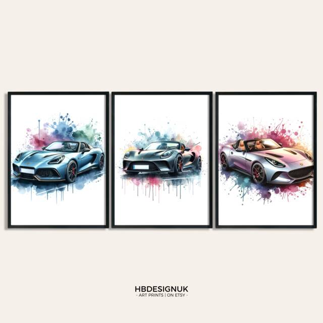 Classic Sports Car Wall Art Set - Of 3 Posters - Watercolour Print Boys Room Decor Bedroom Gifts Sport Poster - image 1