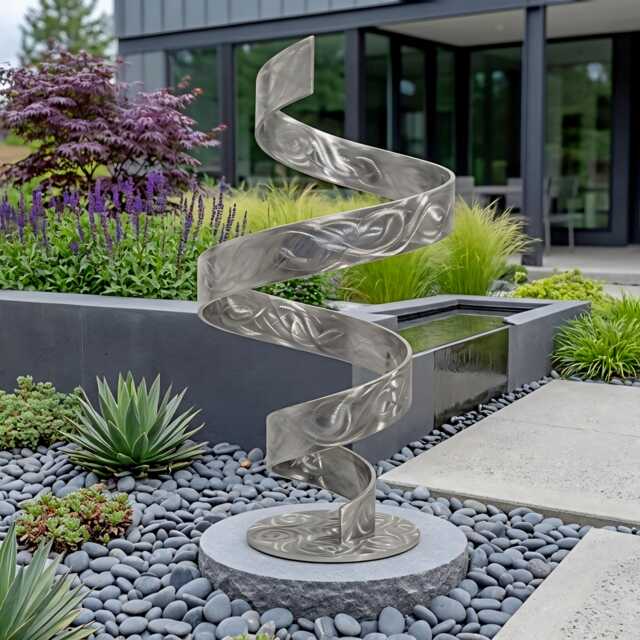Silver Metal Art Sculpture Handcrafted Luxury Modern Twist, Indoor Or Outdoor - image 1